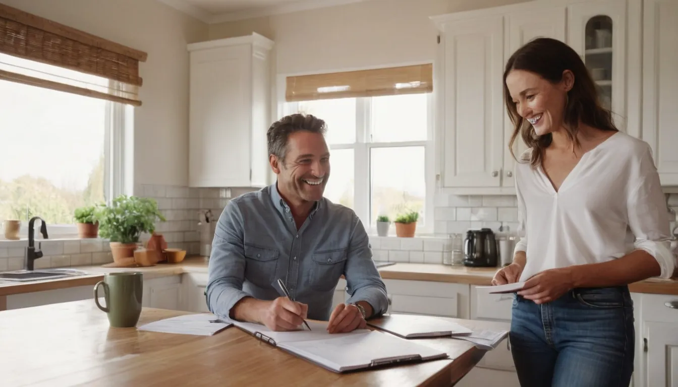 A provider and homeowner reviewing a written estimate at a kitchen table